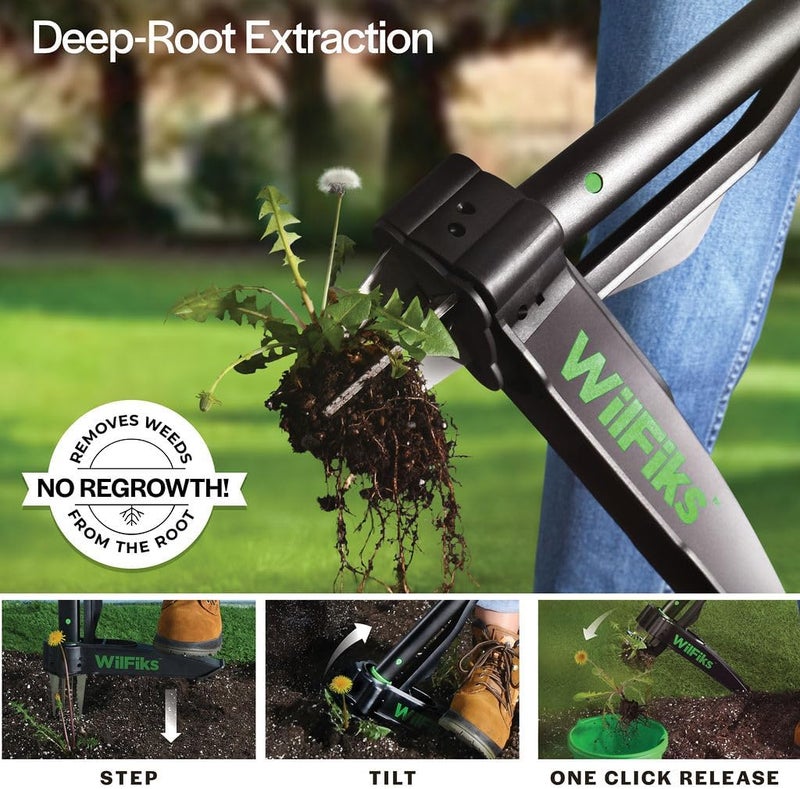 WilFiks Weed Puller Tool with Long Adjustable Handle (36", 40", & 45"), Quick-Release Weed Ejector Mechanism, Lightweight Aluminum Stand-Up Heavy Duty Weed Remover, 4-Claw Head & Foot Pedal for Easy Weeding - Image 2